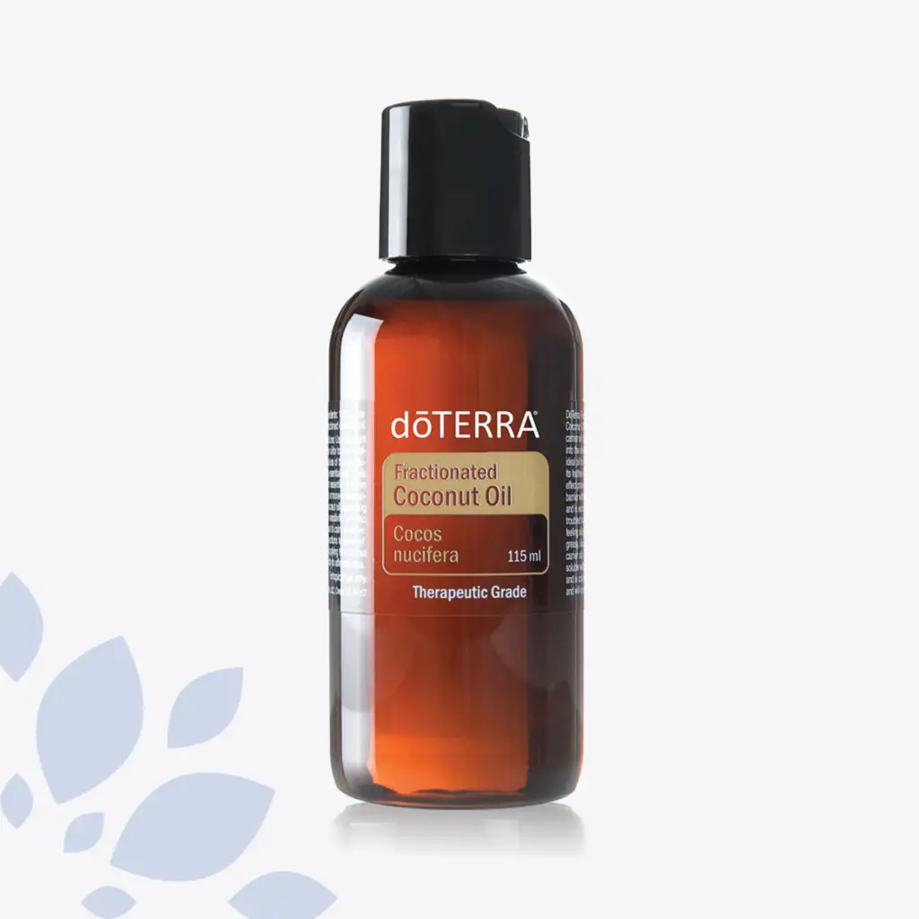 dōTERRA Fractionated Coconut Oil 115ml in an amber bottle with a black cap, ideal for blending essential oils and skincare.