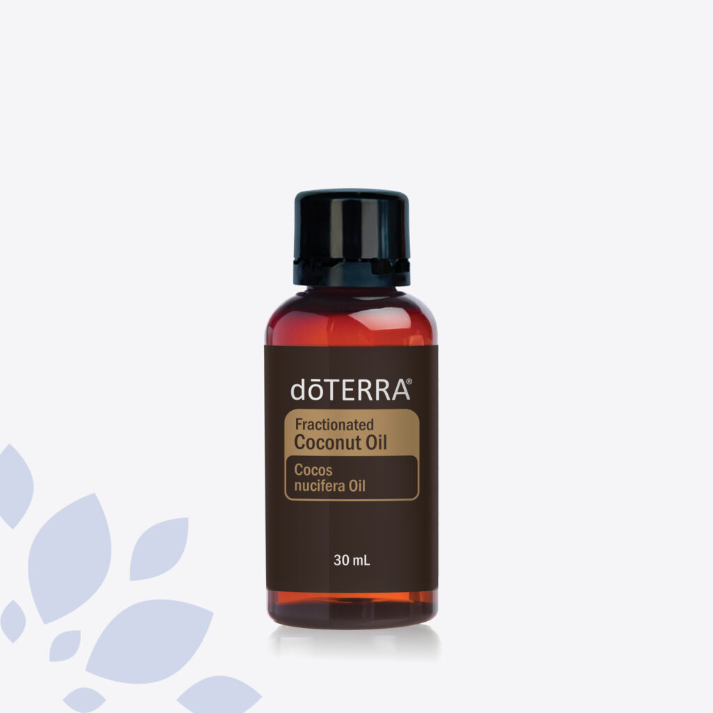 dōTERRA Fractionated Coconut Oil 30ml in an amber bottle with a black cap, ideal for blending essential oils and skincare.