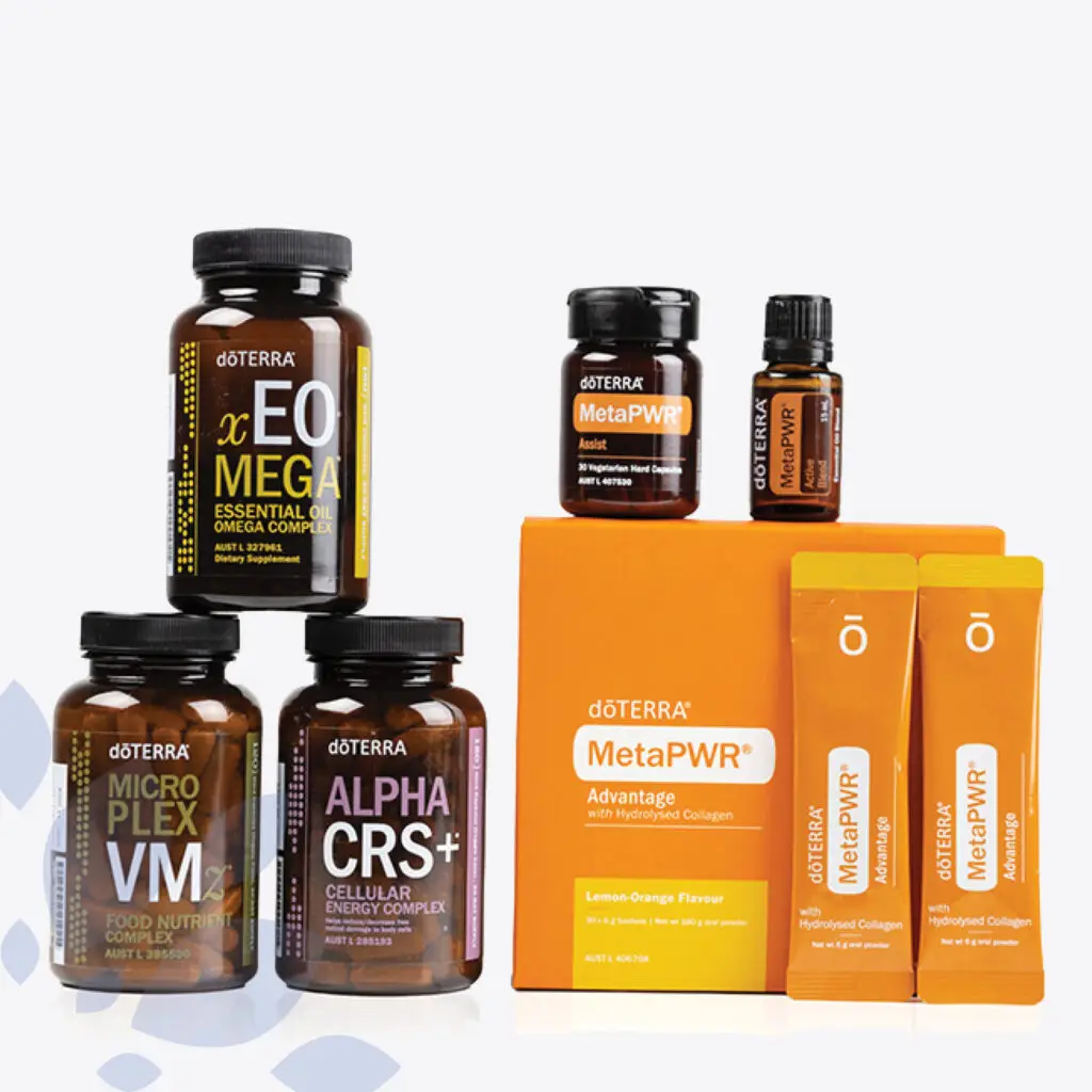 dōTERRA MetaPWR Lifestyle Bundle featuring a collection of supplements, essential oil blends, and metabolic support products.