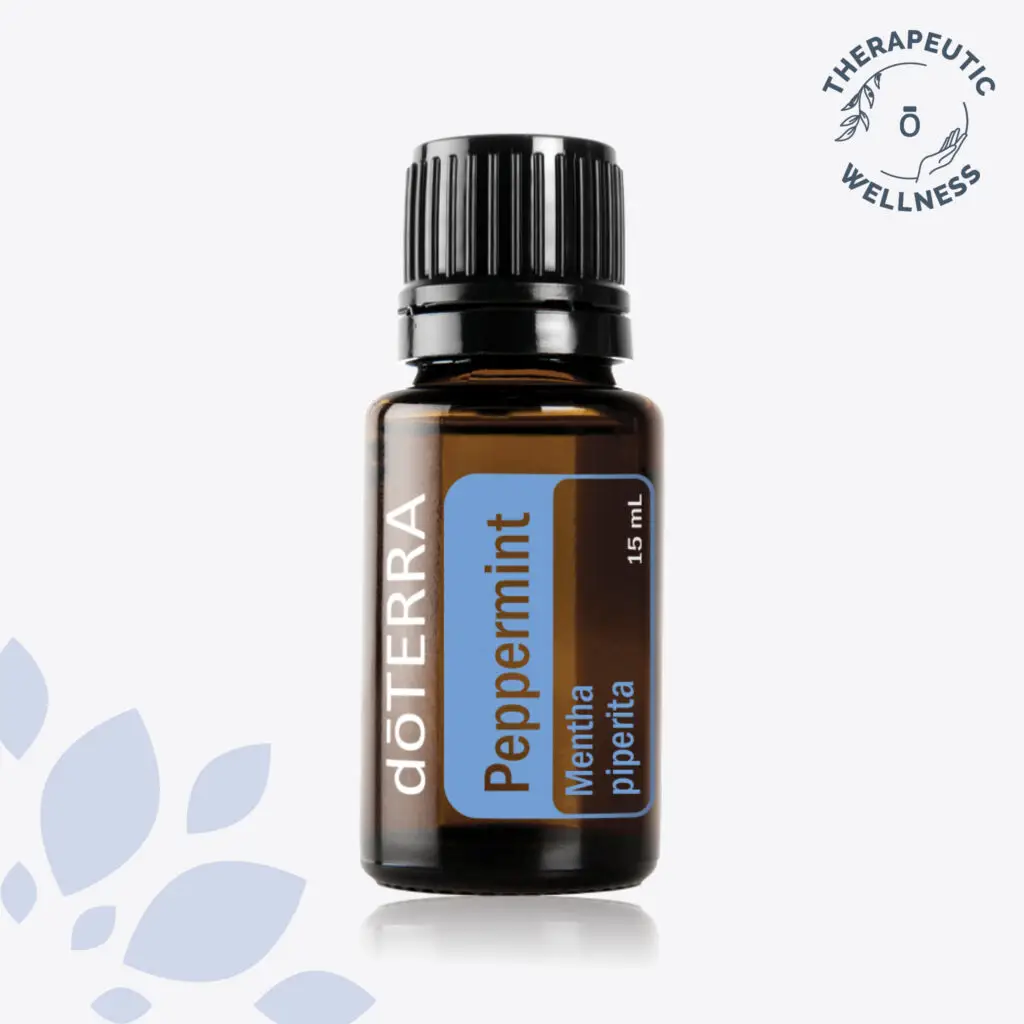 dōTERRA Peppermint Oil in a 15mL bottle, known for its cooling, invigorating, and refreshing properties to support energy and focus.