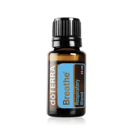 dōTERRA Breathe essential oil bottle – Respiratory Blend in 15 mL amber glass packaging.