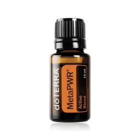Studio bottle shot of dōTERRA MetaPWR Active Blend, a 15 mL essential oil supplement designed to support your metabolism naturally.