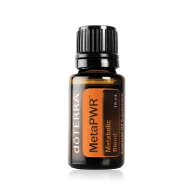 Studio bottle shot of dōTERRA MetaPWR Metabolic Blend, a 15 mL essential oil supplement designed to support your metabolism naturally.
